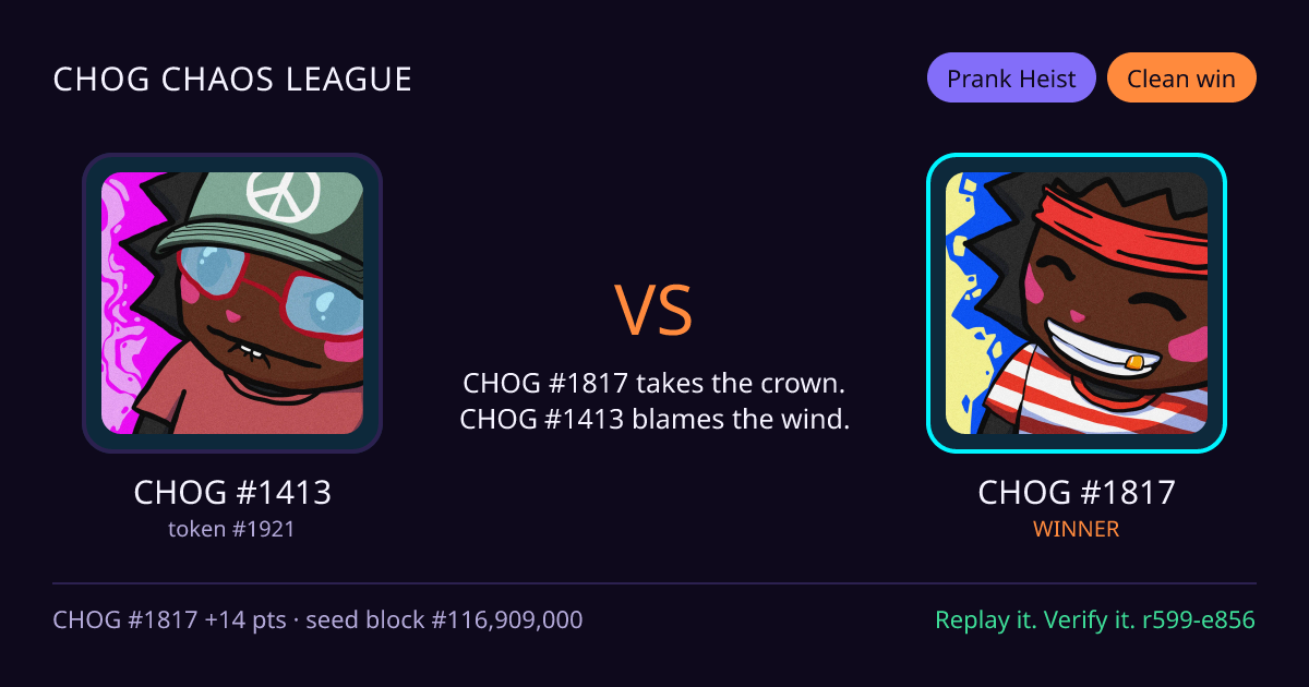 Highlight card: CHOG #1413 versus CHOG #1817