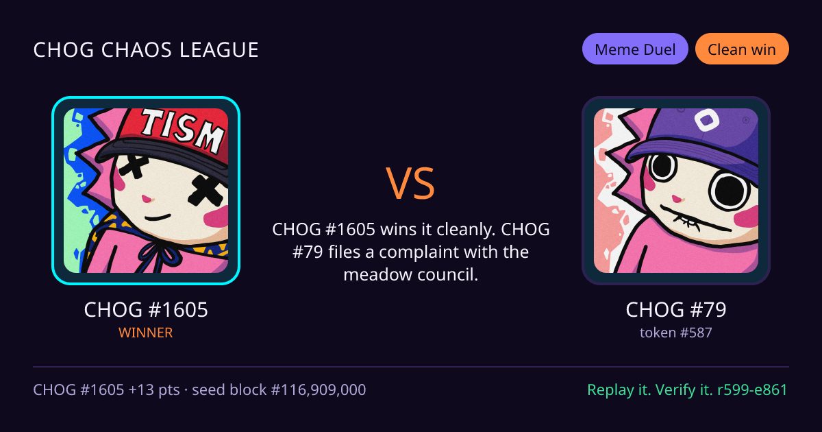 Highlight card: CHOG #1605 versus CHOG #79