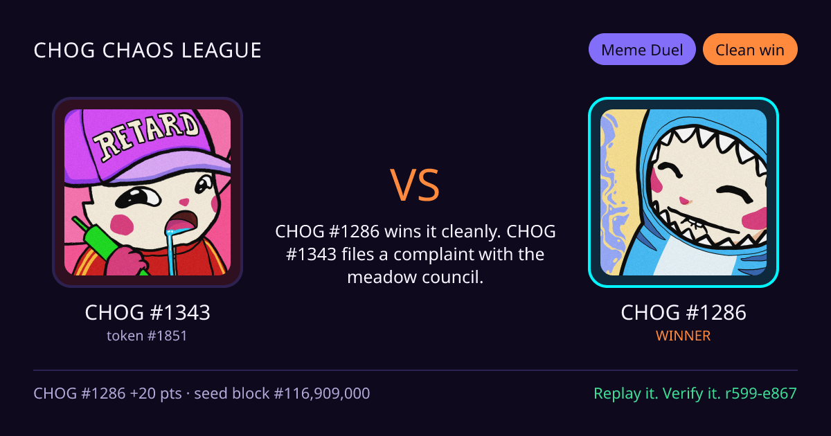 Highlight card: CHOG #1343 versus CHOG #1286