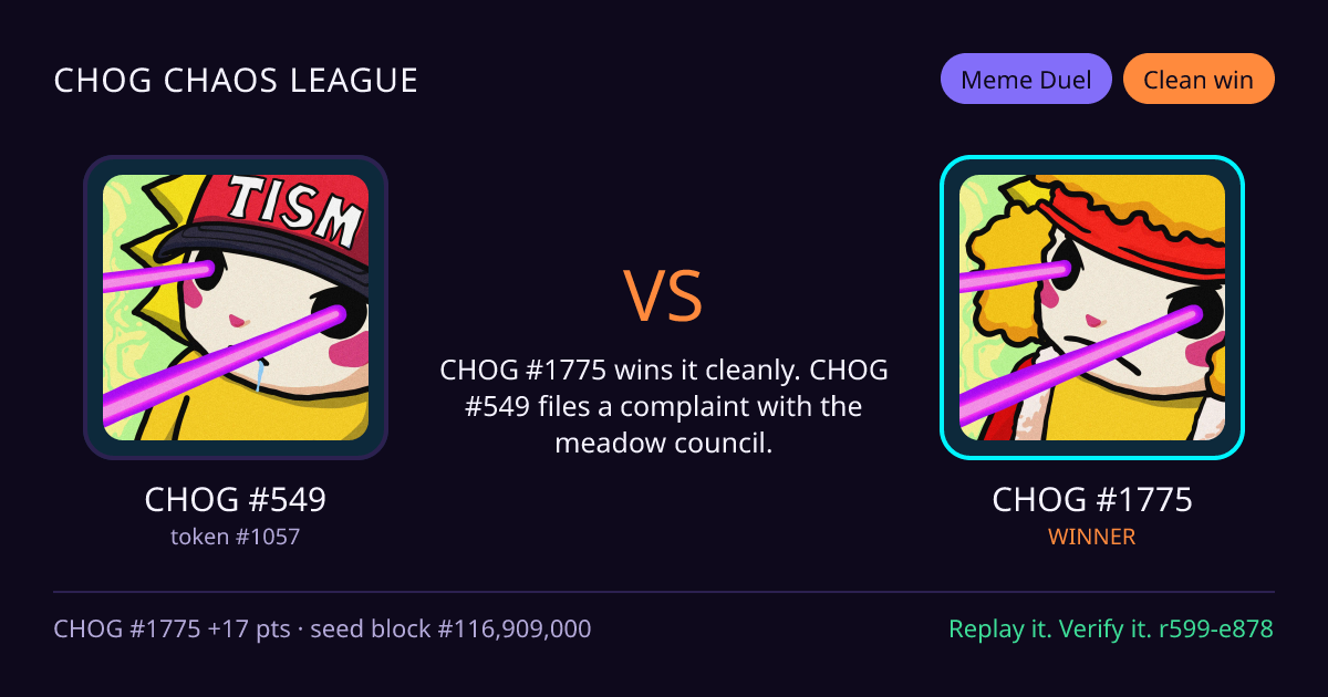 Highlight card: CHOG #549 versus CHOG #1775