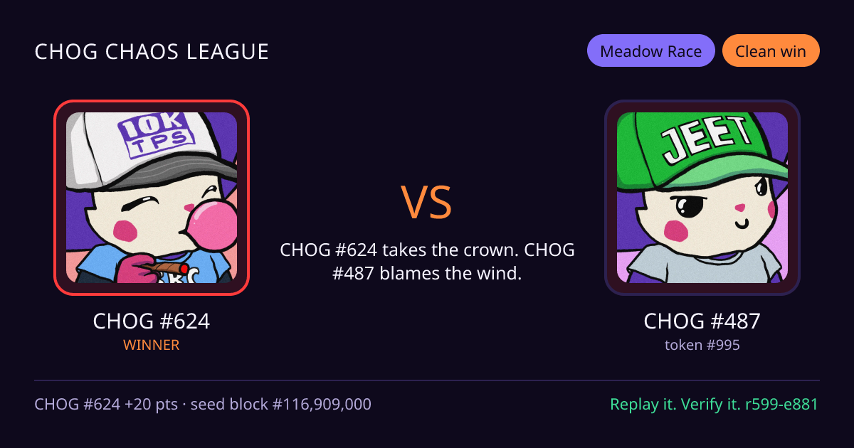 Highlight card: CHOG #624 versus CHOG #487