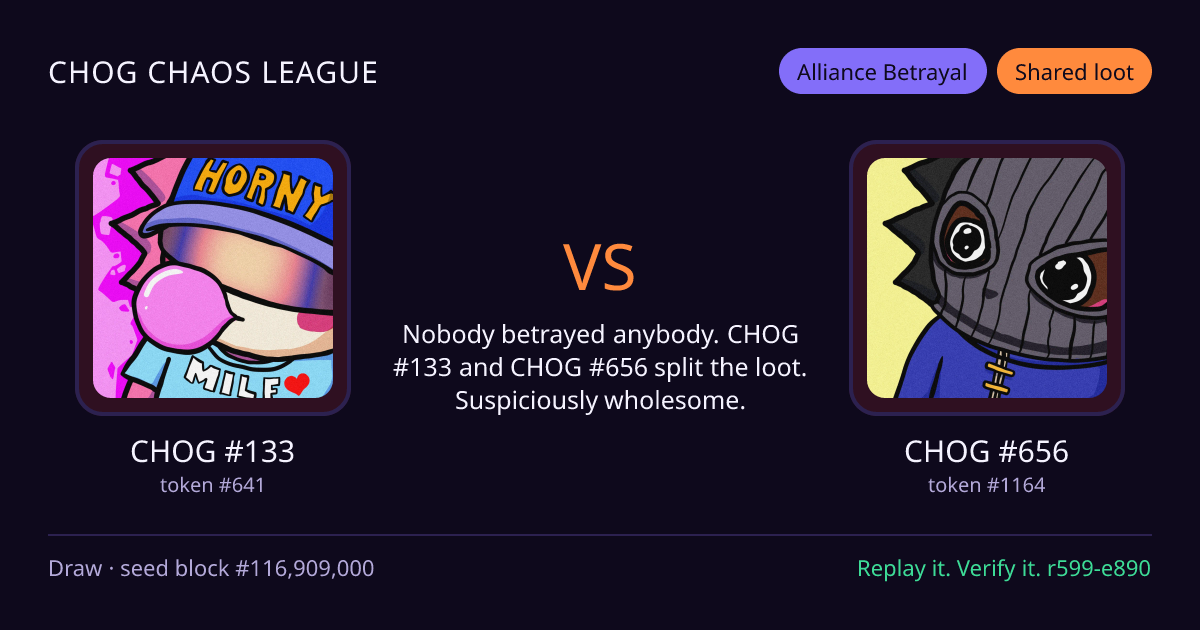 Highlight card: CHOG #133 versus CHOG #656