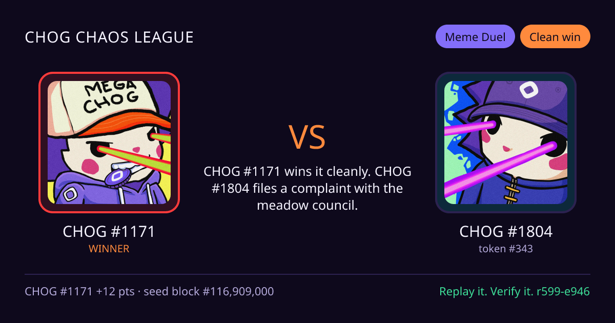 Highlight card: CHOG #1171 versus CHOG #1804