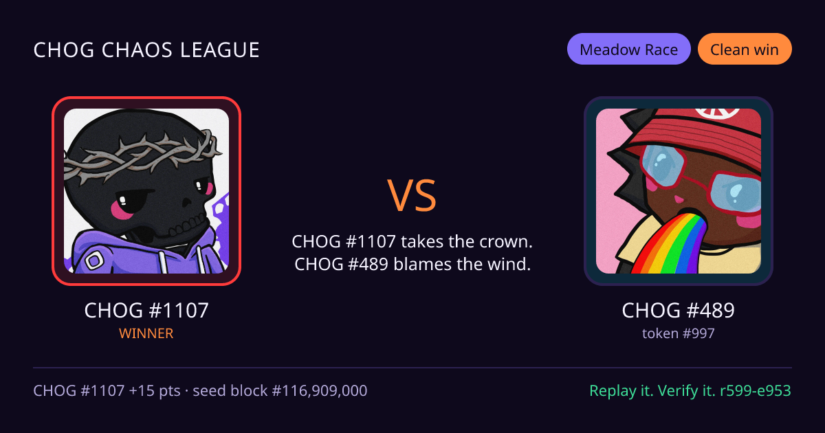 Highlight card: CHOG #1107 versus CHOG #489