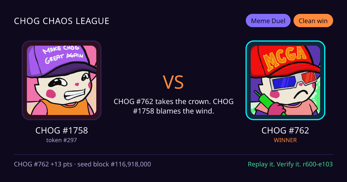 Highlight card: CHOG #1758 versus CHOG #762