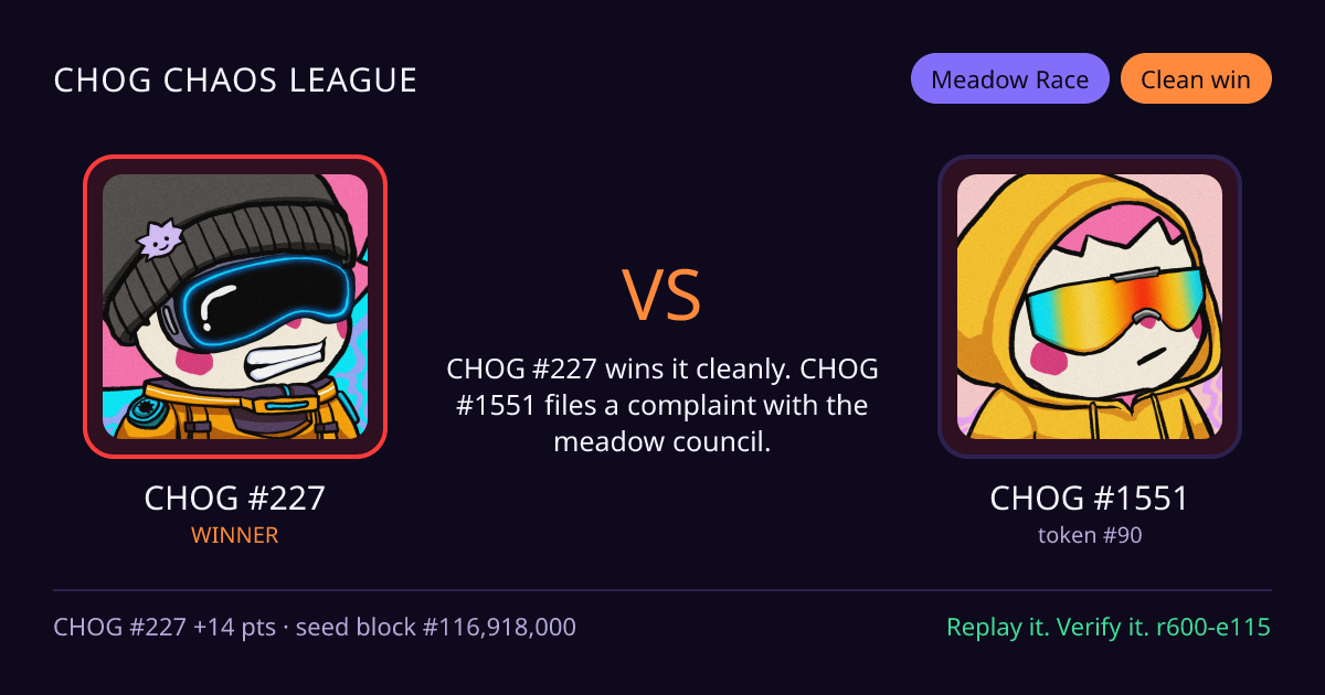 Highlight card: CHOG #227 versus CHOG #1551