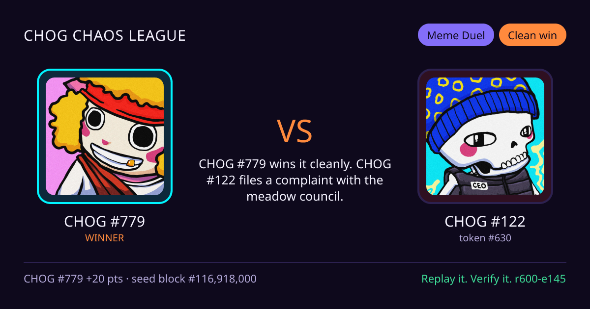 Highlight card: CHOG #779 versus CHOG #122