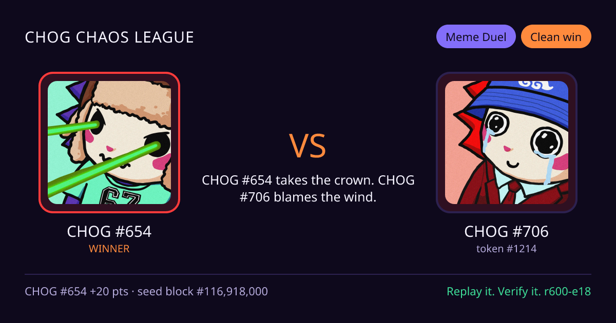 Highlight card: CHOG #654 versus CHOG #706