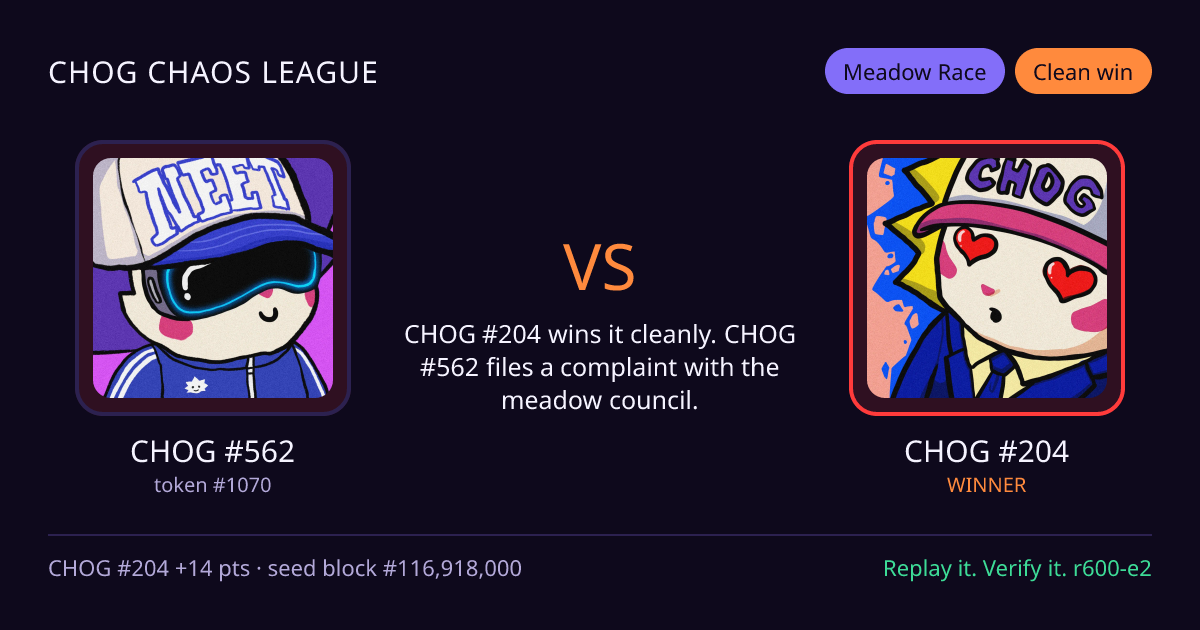 Highlight card: CHOG #562 versus CHOG #204