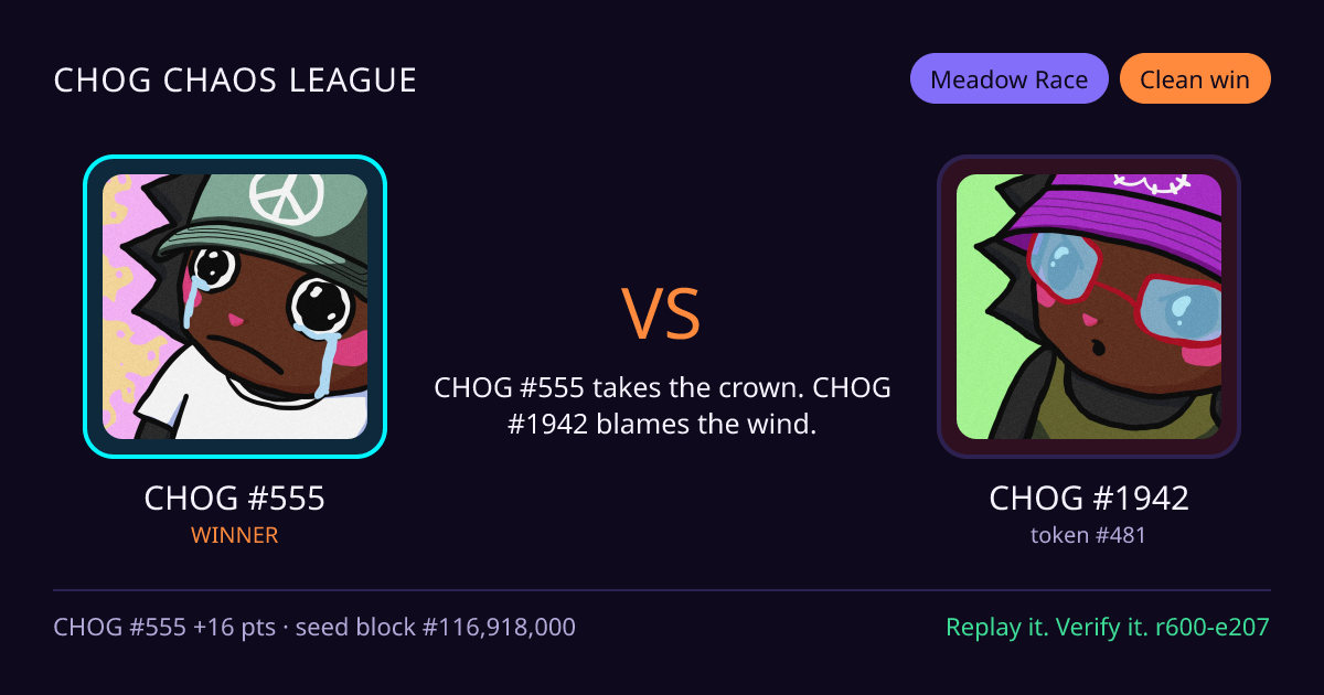 Highlight card: CHOG #555 versus CHOG #1942