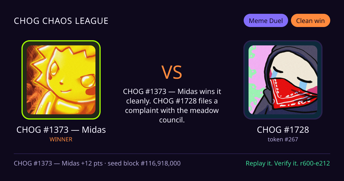 Highlight card: CHOG #1373 — Midas versus CHOG #1728