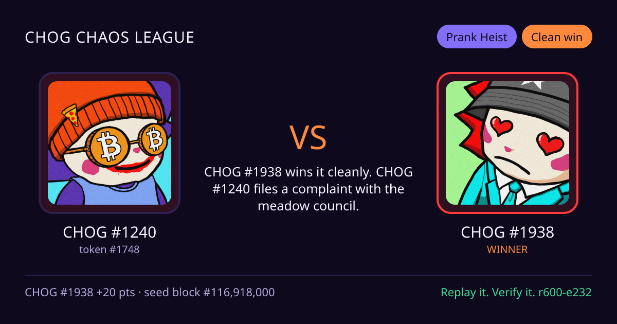 Highlight card: CHOG #1240 versus CHOG #1938