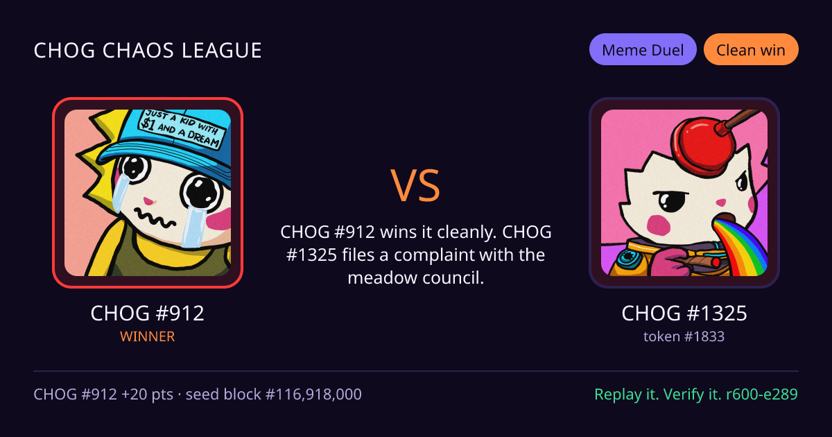 Highlight card: CHOG #912 versus CHOG #1325