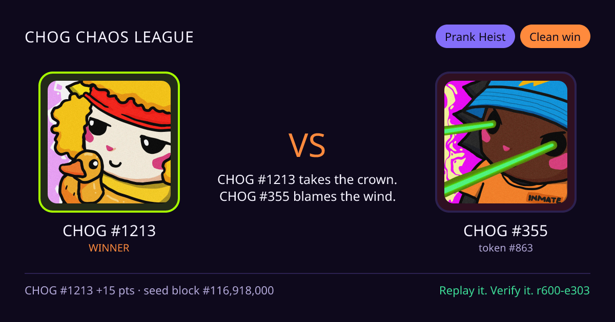 Highlight card: CHOG #1213 versus CHOG #355