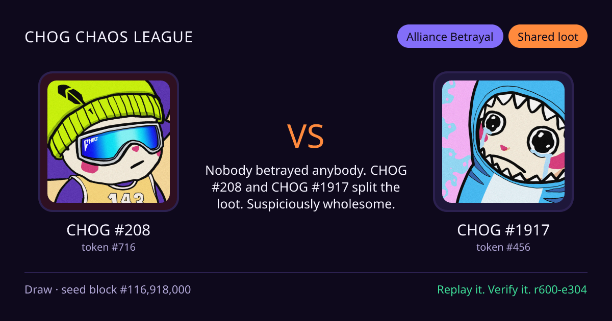 Highlight card: CHOG #208 versus CHOG #1917