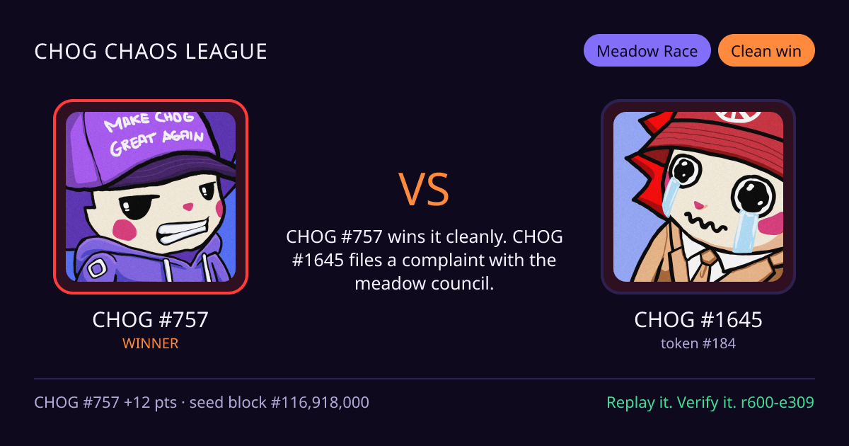 Highlight card: CHOG #757 versus CHOG #1645