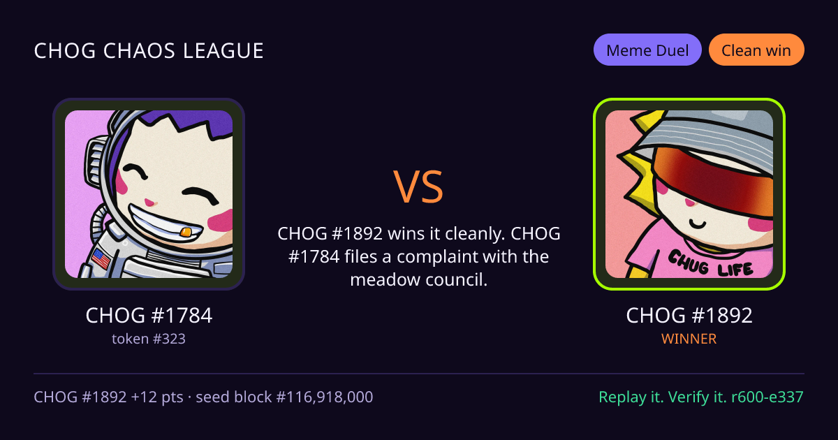 Highlight card: CHOG #1784 versus CHOG #1892