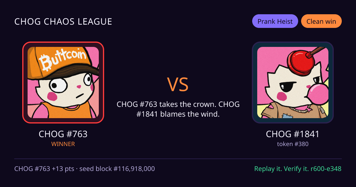 Highlight card: CHOG #763 versus CHOG #1841