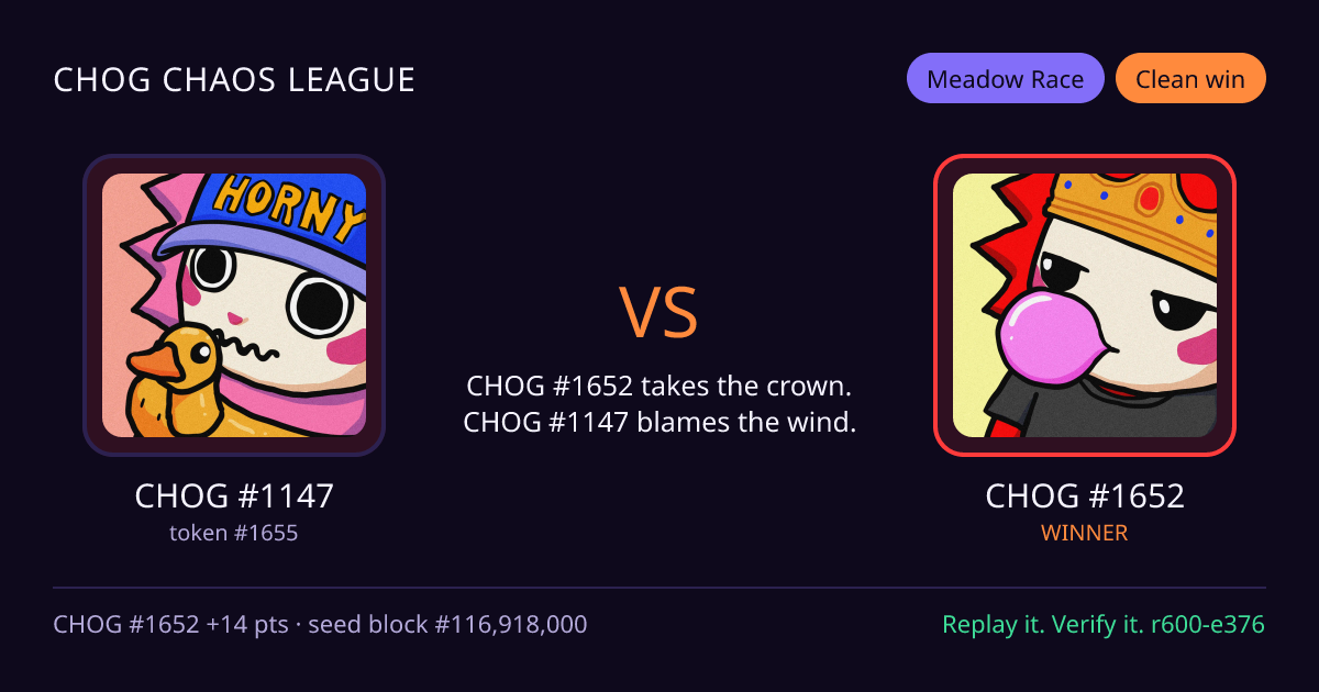 Highlight card: CHOG #1147 versus CHOG #1652