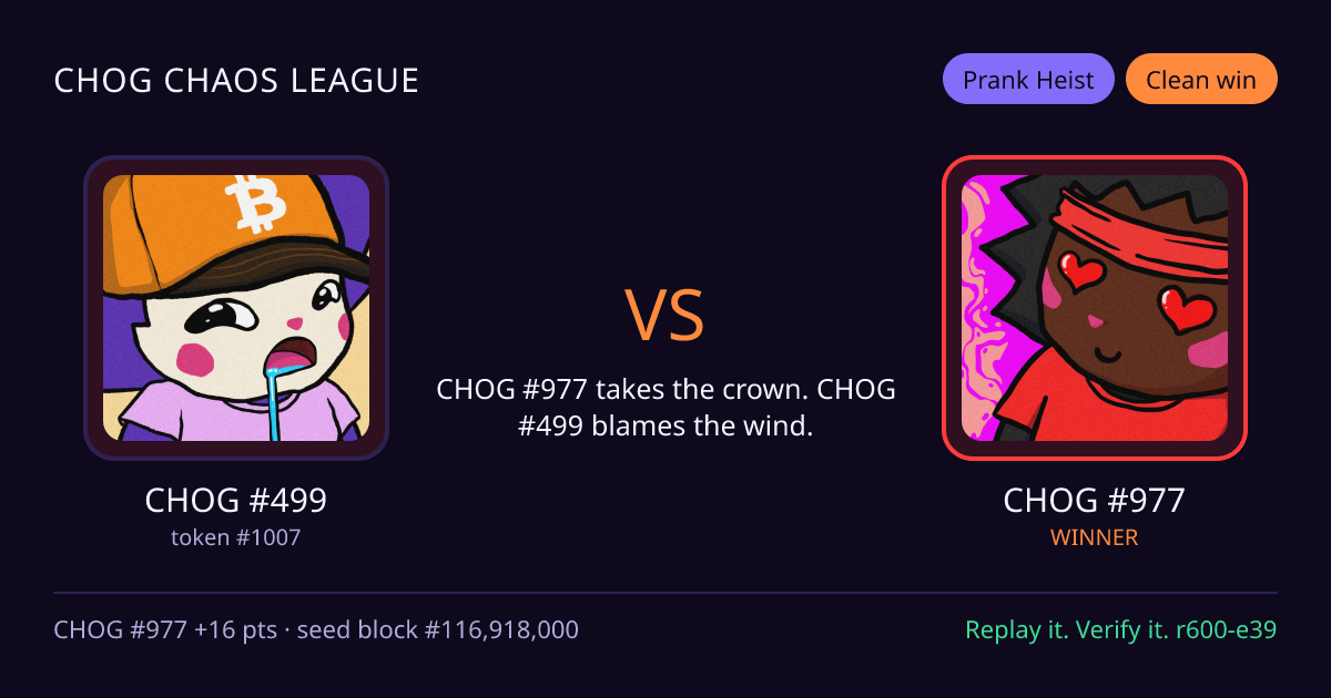 Highlight card: CHOG #499 versus CHOG #977