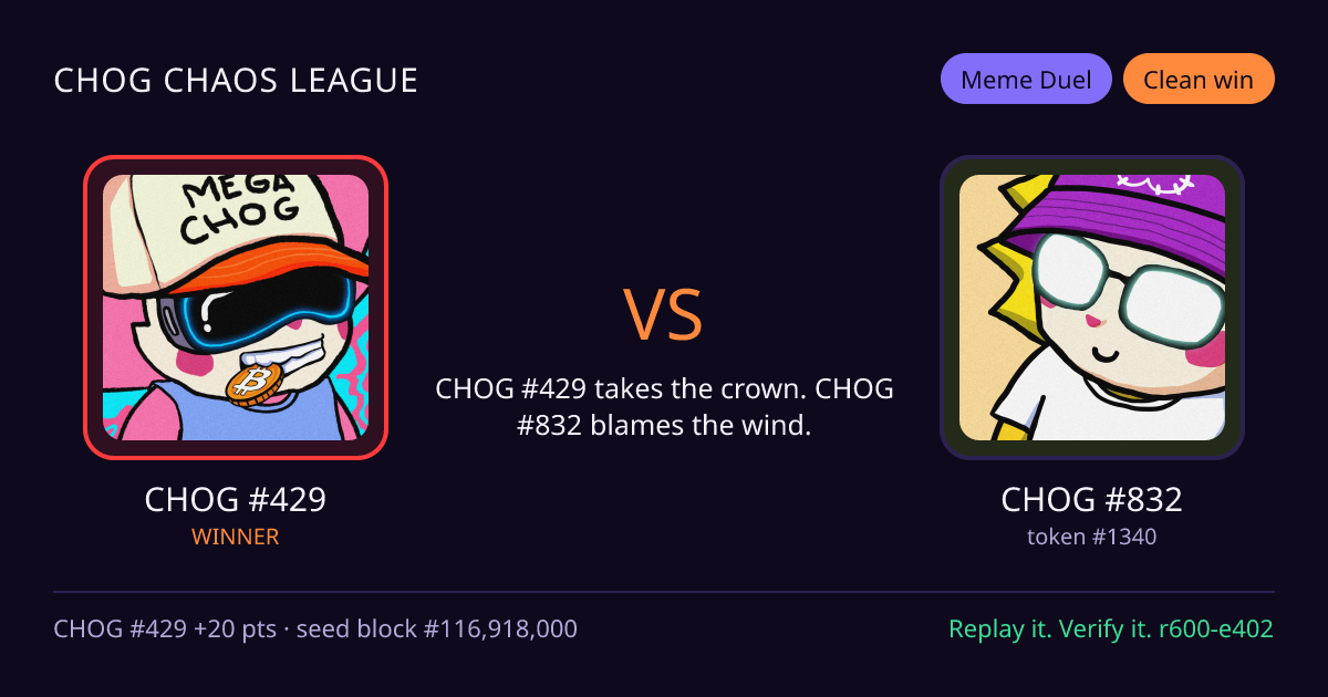 Highlight card: CHOG #429 versus CHOG #832