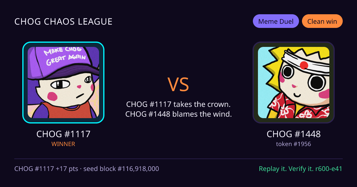 Highlight card: CHOG #1117 versus CHOG #1448