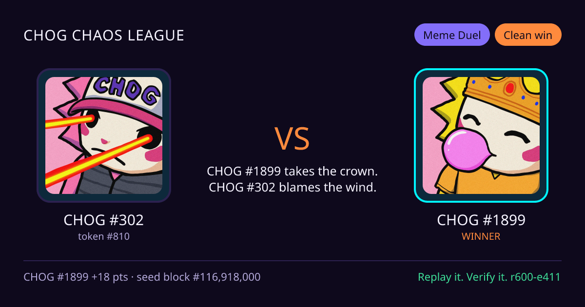 Highlight card: CHOG #302 versus CHOG #1899