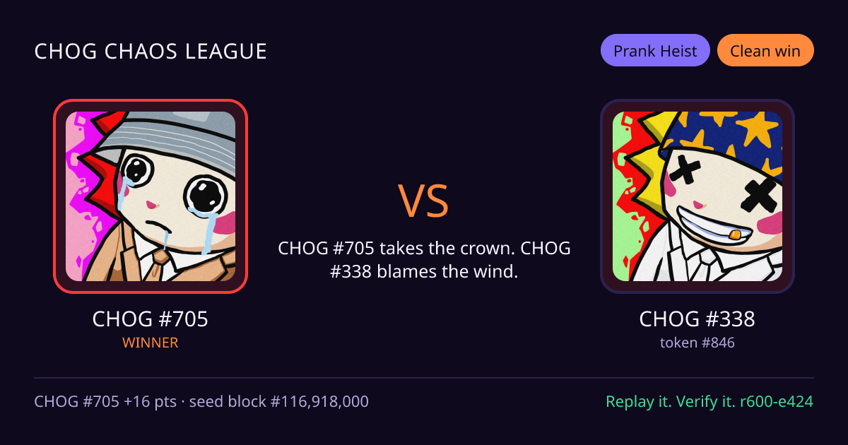 Highlight card: CHOG #705 versus CHOG #338
