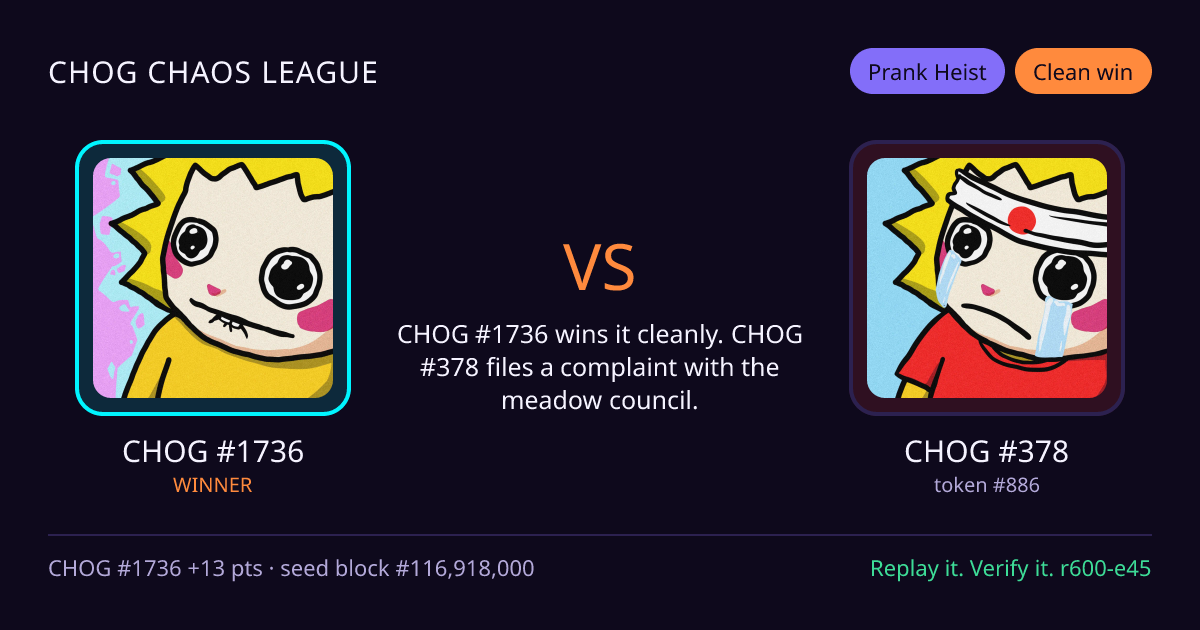 Highlight card: CHOG #1736 versus CHOG #378