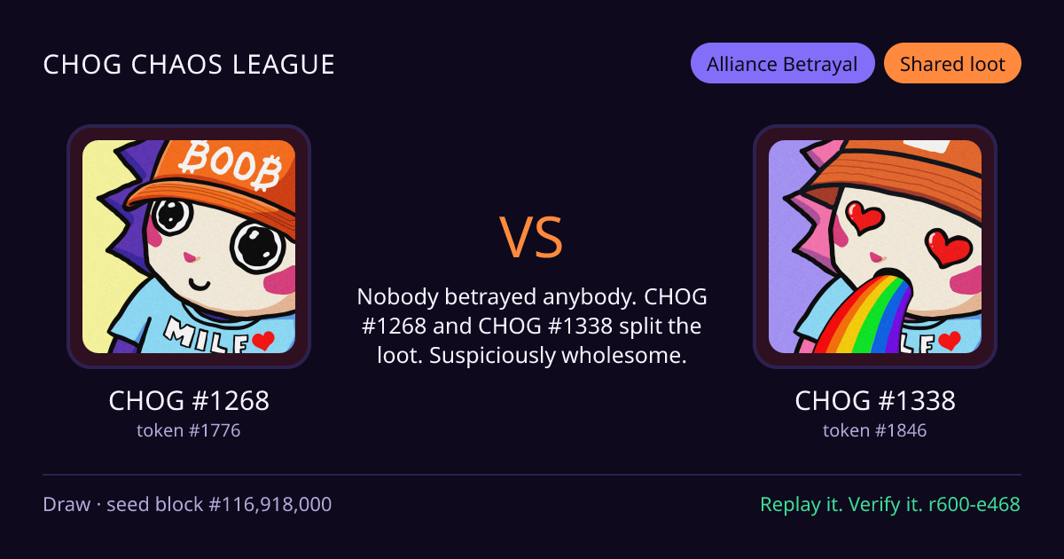 Highlight card: CHOG #1268 versus CHOG #1338
