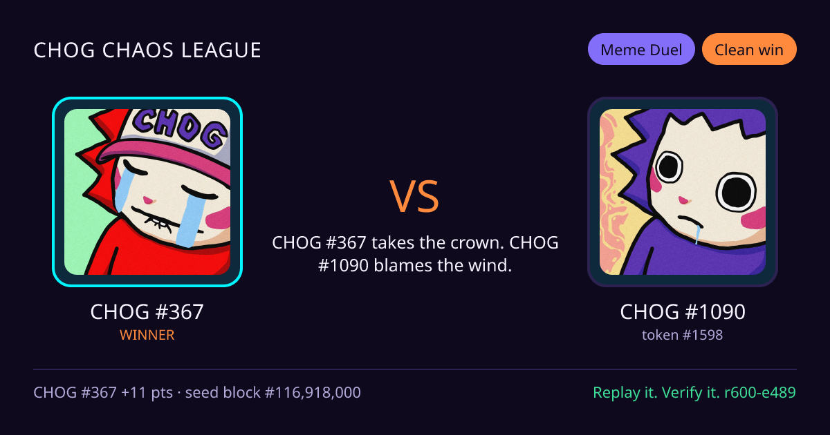 Highlight card: CHOG #367 versus CHOG #1090