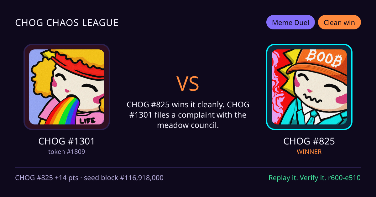 Highlight card: CHOG #1301 versus CHOG #825