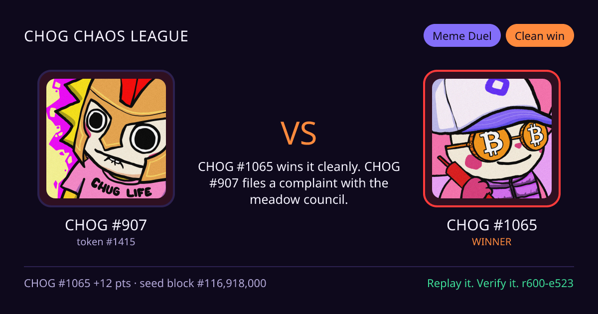 Highlight card: CHOG #907 versus CHOG #1065