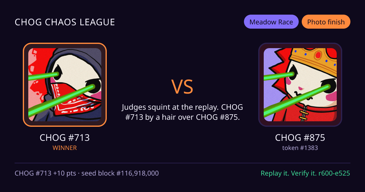 Highlight card: CHOG #713 versus CHOG #875