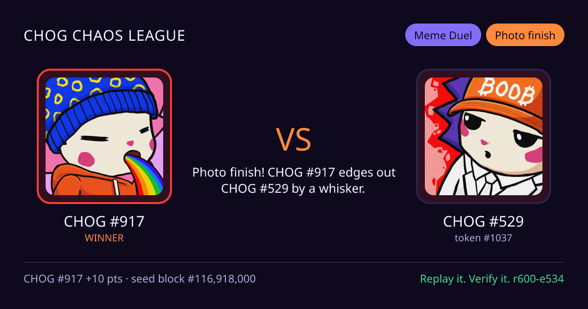 Highlight card: CHOG #917 versus CHOG #529