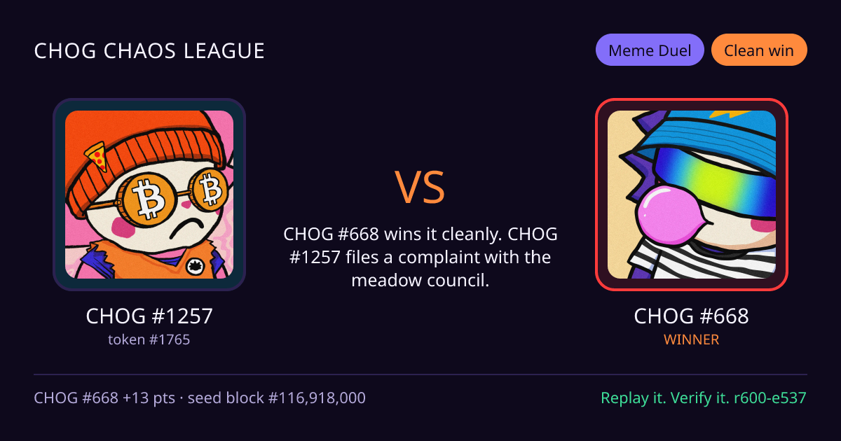 Highlight card: CHOG #1257 versus CHOG #668