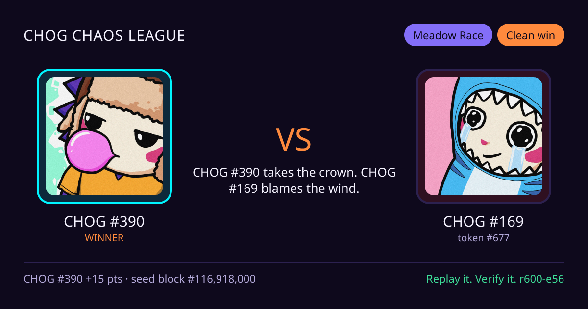 Highlight card: CHOG #390 versus CHOG #169