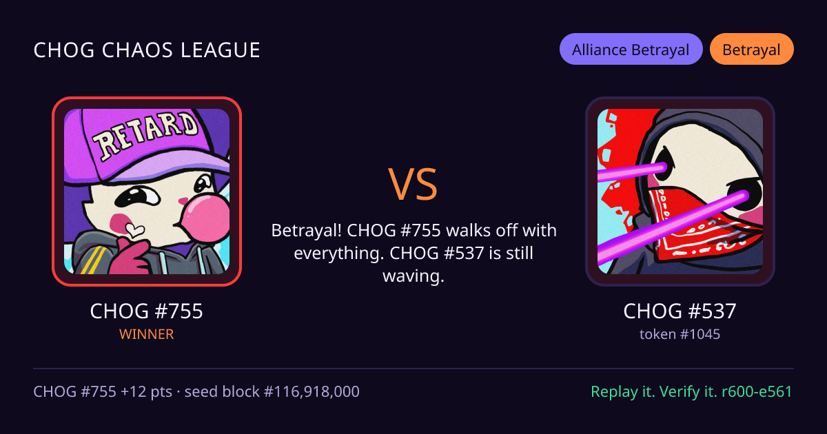 Highlight card: CHOG #755 versus CHOG #537