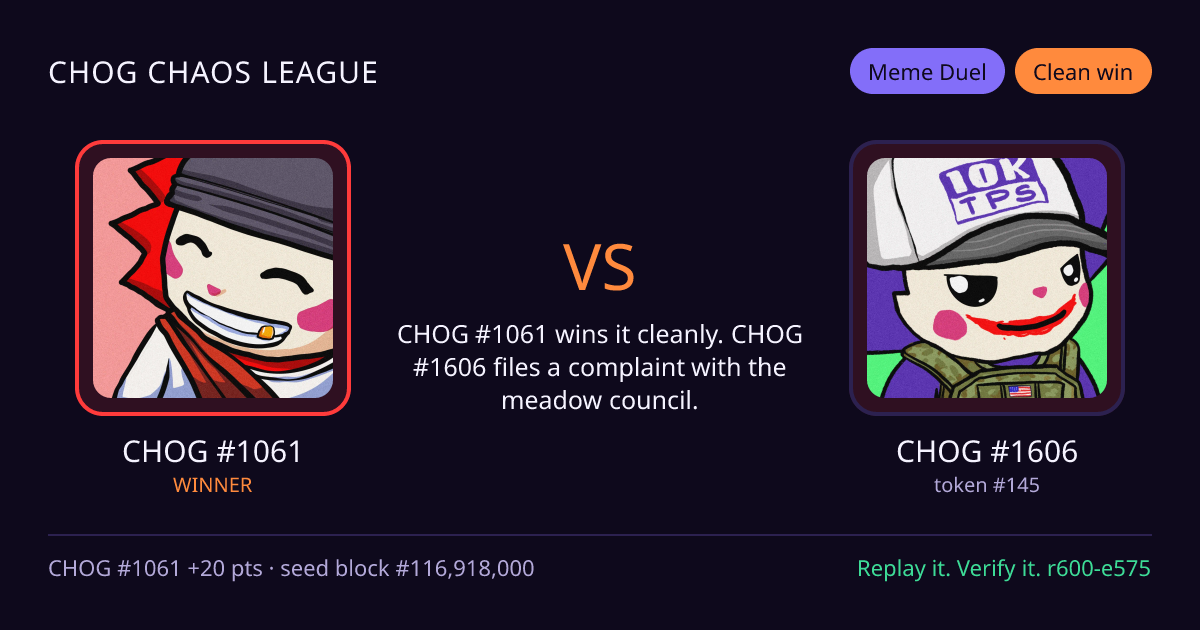 Highlight card: CHOG #1061 versus CHOG #1606