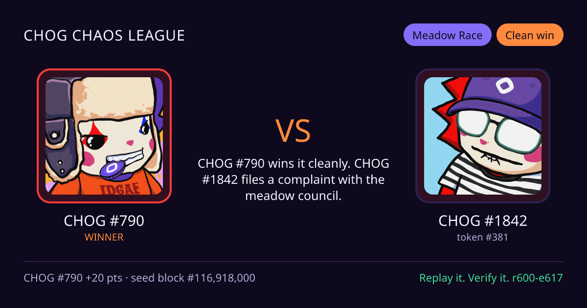 Highlight card: CHOG #790 versus CHOG #1842