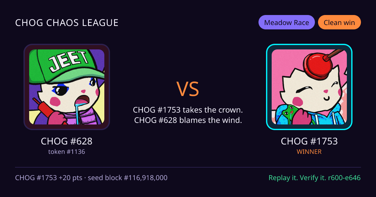 Highlight card: CHOG #628 versus CHOG #1753