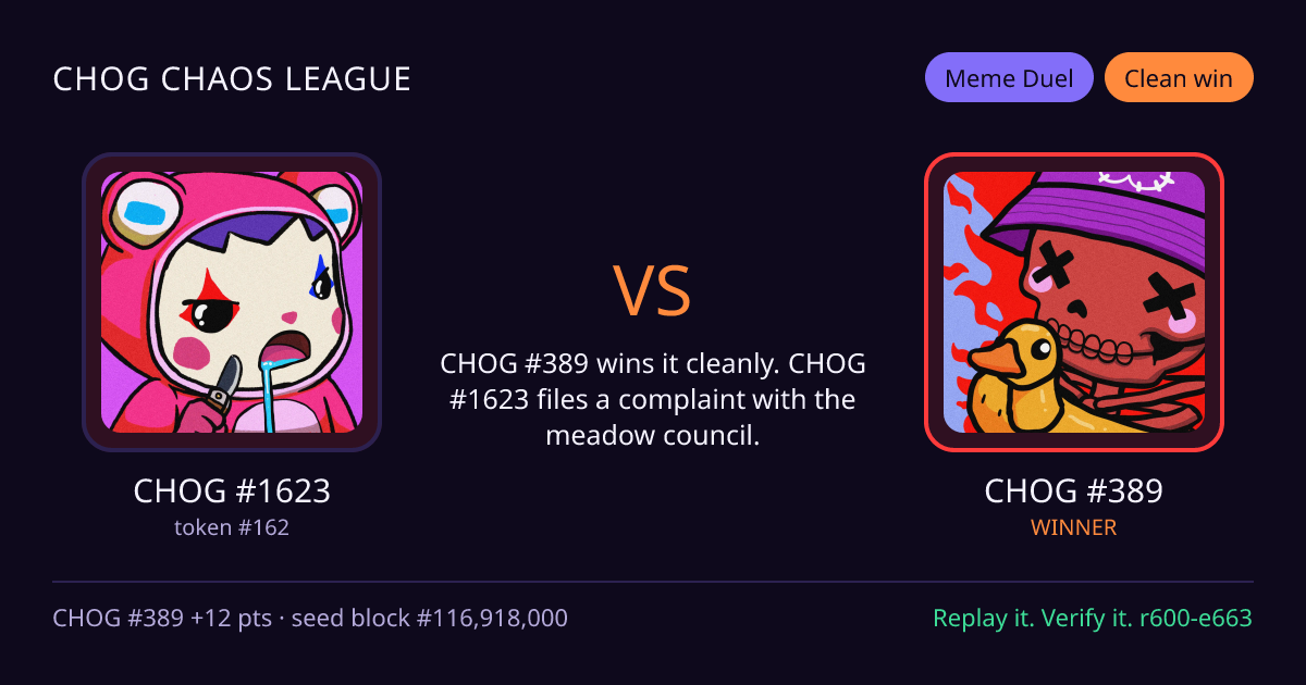 Highlight card: CHOG #1623 versus CHOG #389