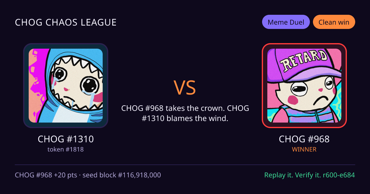 Highlight card: CHOG #1310 versus CHOG #968