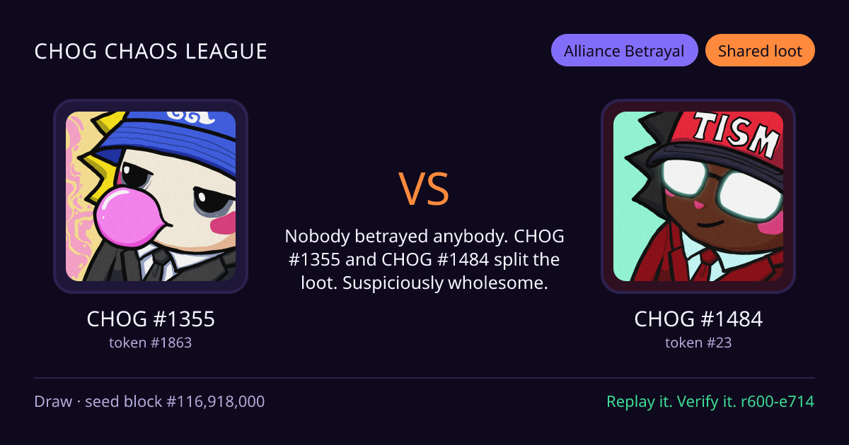 Highlight card: CHOG #1355 versus CHOG #1484