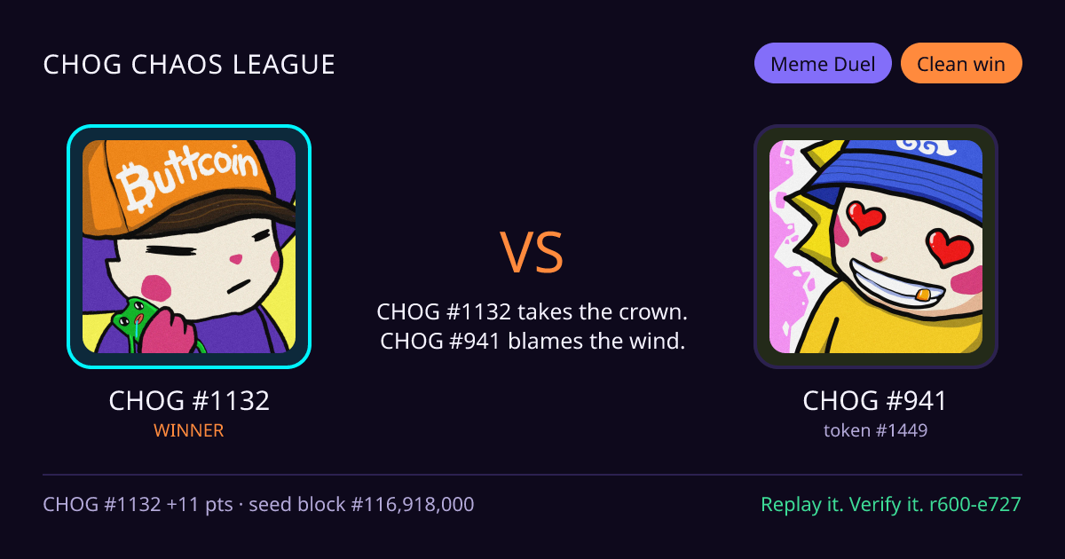 Highlight card: CHOG #1132 versus CHOG #941