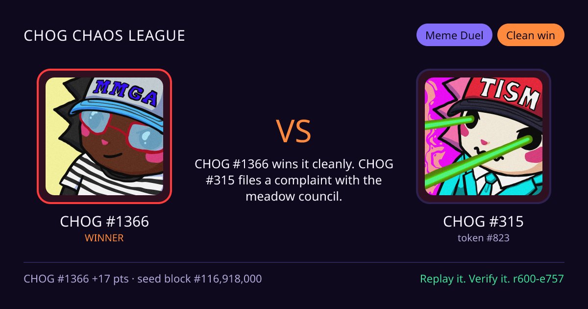 Highlight card: CHOG #1366 versus CHOG #315