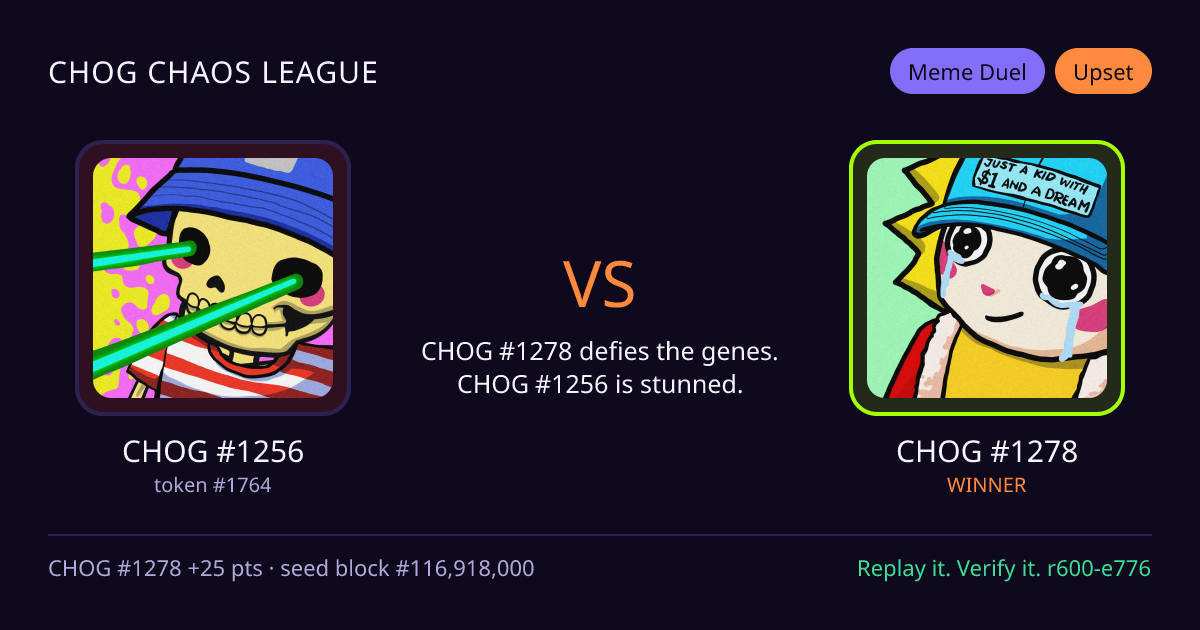 Highlight card: CHOG #1256 versus CHOG #1278