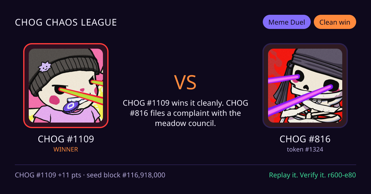 Highlight card: CHOG #1109 versus CHOG #816