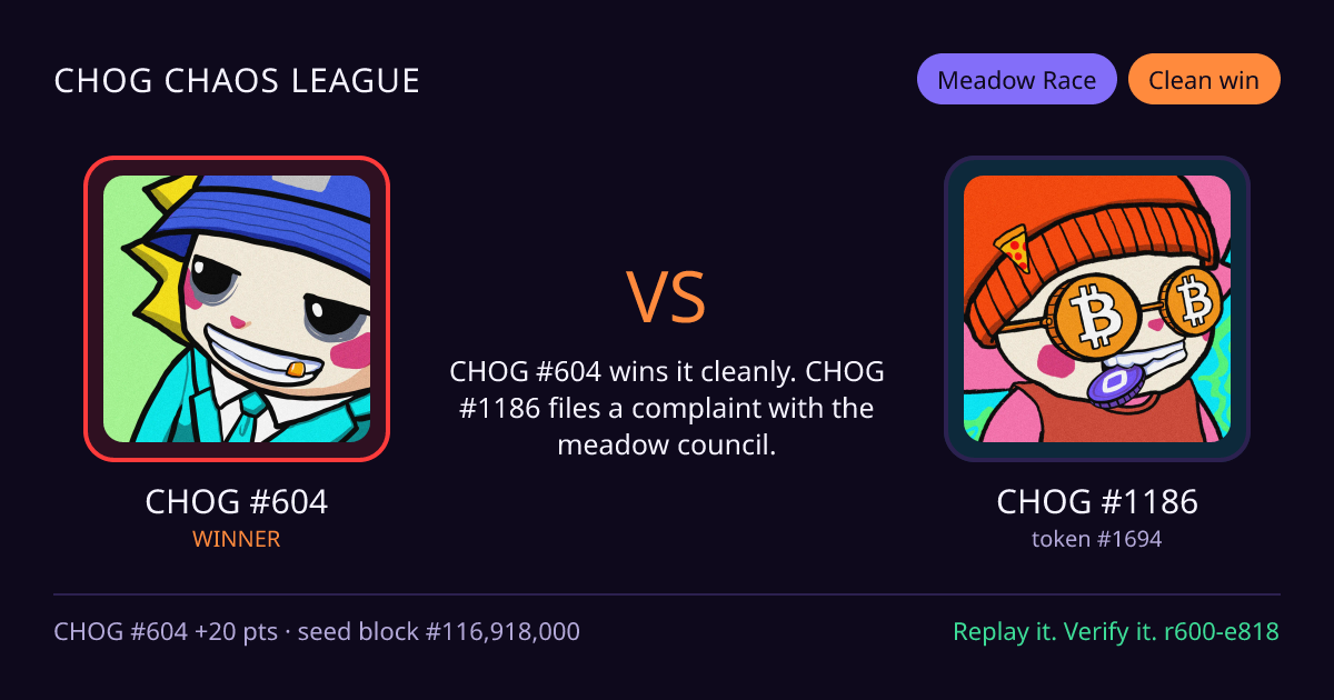 Highlight card: CHOG #604 versus CHOG #1186