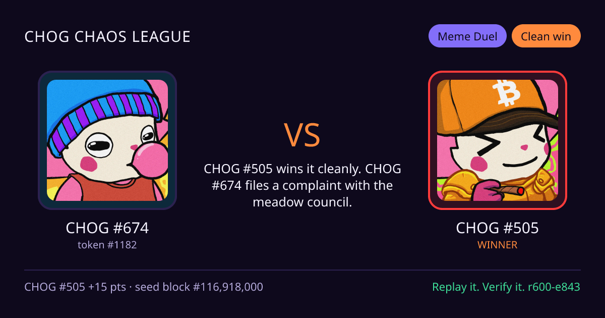 Highlight card: CHOG #674 versus CHOG #505